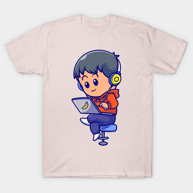 Cute People Playing Laptop Cartoon T-Shirt by Catalyst Labs